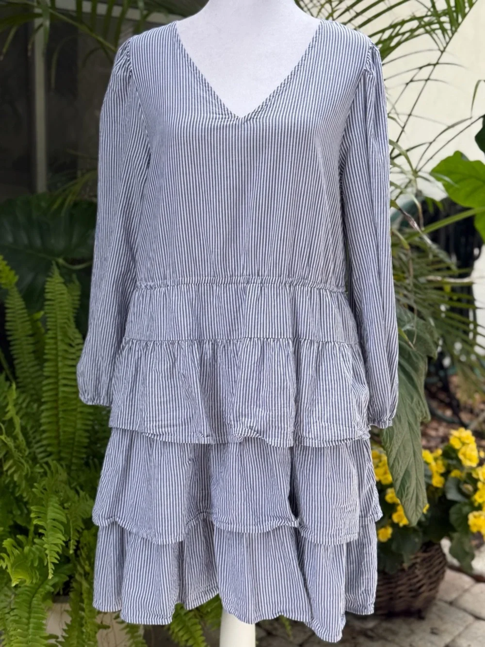 J. Crew Striped Long-Sleeve Tiered Mini Dress Size 12